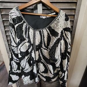 Vintage Black and White Sequin Cardigan Jacket